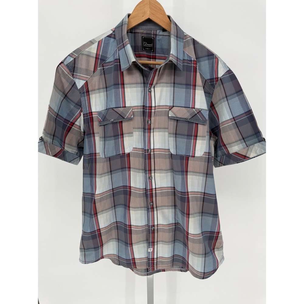 7 Diamonds Mens Plaid Short‎ Sleeve Button Up Shirt Casual Everyday